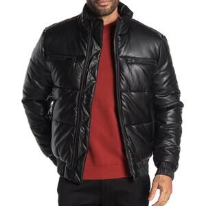 Slate & Stone Black Faux Leather Puffer Jacket  Coat XXL Men's